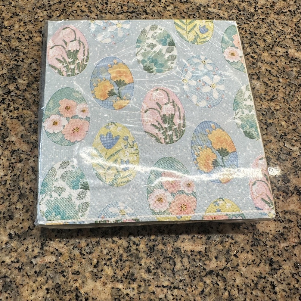 Easter Egg Floral Beverage Napkins Set Of 40 Paper 3 Ply 10x10 Spring Pastel